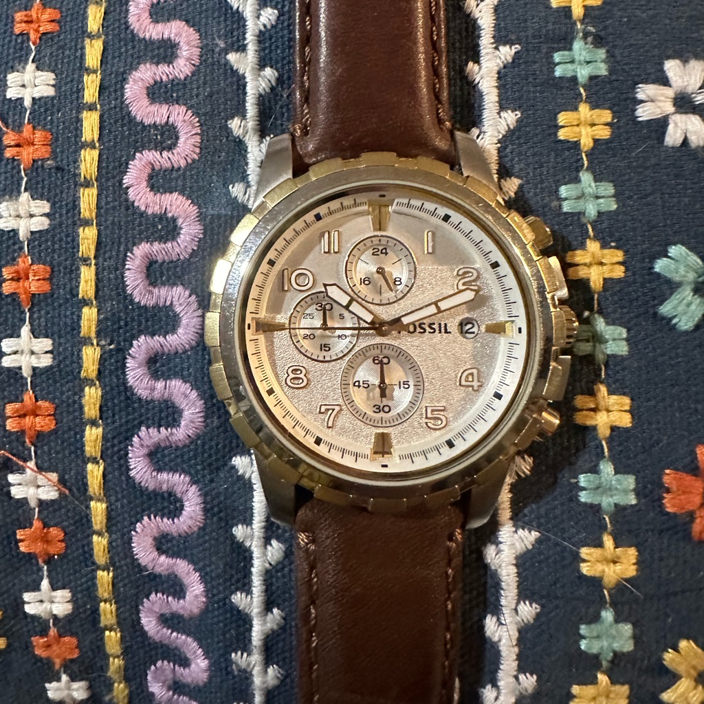 Fossil Dean Chronograph Brown Leather White Dial Watch  Fs4788